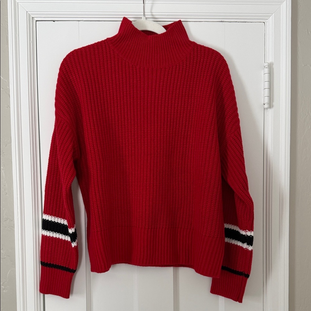 Sanctuary Red Turtleneck Sweater with Stripe Details